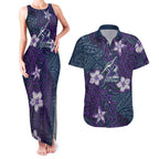 Personalised Melbourne Storm Couples Matching Tank Maxi Dress and Hawaiian Shirt Polynesian Tribal Pattern With Rugby Storm Man Mascot Art