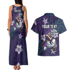 Personalised Melbourne Storm Couples Matching Tank Maxi Dress and Hawaiian Shirt Polynesian Tribal Pattern With Rugby Storm Man Mascot Art
