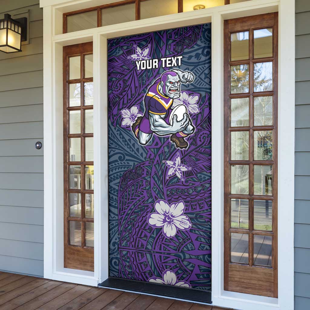 Personalised Melbourne Storm Door Cover Polynesian Tribal Pattern With Rugby Storm Man Mascot Art