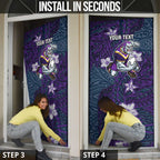 Personalised Melbourne Storm Door Cover Polynesian Tribal Pattern With Rugby Storm Man Mascot Art