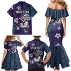 Personalised Melbourne Storm Family Matching Mermaid Dress and Hawaiian Shirt Polynesian Tribal Pattern With Rugby Storm Man Mascot Art