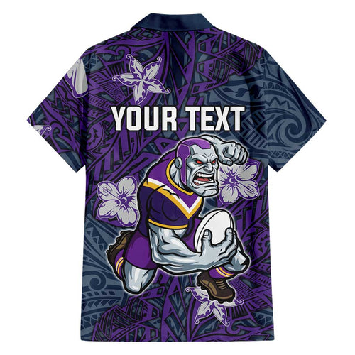 Personalised Melbourne Storm Family Matching Mermaid Dress and Hawaiian Shirt Polynesian Tribal Pattern With Rugby Storm Man Mascot Art