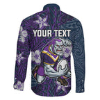 Personalised Melbourne Storm Family Matching Off The Shoulder Long Sleeve Dress and Hawaiian Shirt Polynesian Tribal Pattern With Rugby Storm Man Mascot Art
