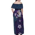 Personalised Melbourne Storm Family Matching Off Shoulder Maxi Dress and Hawaiian Shirt Polynesian Tribal Pattern With Rugby Storm Man Mascot Art