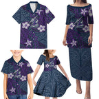 Personalised Melbourne Storm Family Matching Puletasi and Hawaiian Shirt Polynesian Tribal Pattern With Rugby Storm Man Mascot Art