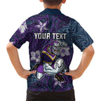 Personalised Melbourne Storm Family Matching Puletasi and Hawaiian Shirt Polynesian Tribal Pattern With Rugby Storm Man Mascot Art
