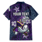 Personalised Melbourne Storm Family Matching Puletasi and Hawaiian Shirt Polynesian Tribal Pattern With Rugby Storm Man Mascot Art