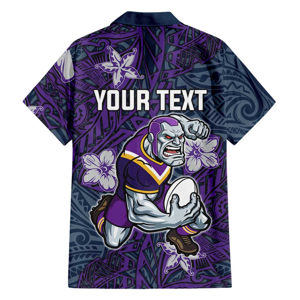Personalised Melbourne Storm Family Matching Puletasi and Hawaiian Shirt Polynesian Tribal Pattern With Rugby Storm Man Mascot Art