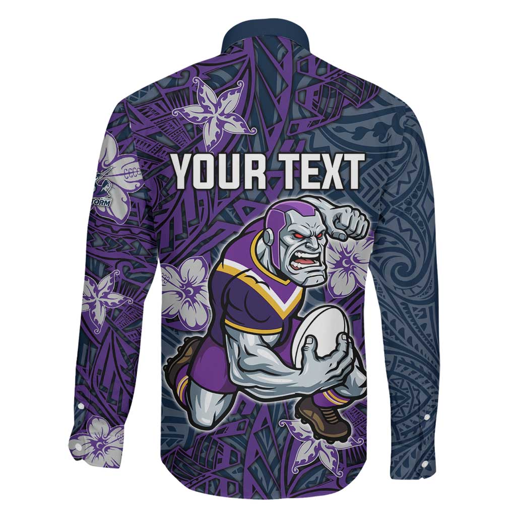 Personalised Melbourne Storm Family Matching Puletasi and Hawaiian Shirt Polynesian Tribal Pattern With Rugby Storm Man Mascot Art