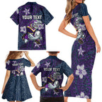 Personalised Melbourne Storm Family Matching Short Sleeve Bodycon Dress and Hawaiian Shirt Polynesian Tribal Pattern With Rugby Storm Man Mascot Art