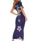 Personalised Melbourne Storm Family Matching Short Sleeve Bodycon Dress and Hawaiian Shirt Polynesian Tribal Pattern With Rugby Storm Man Mascot Art