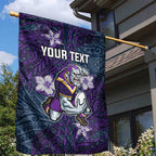 Personalised Melbourne Storm Garden Flag Polynesian Tribal Pattern With Rugby Storm Man Mascot Art