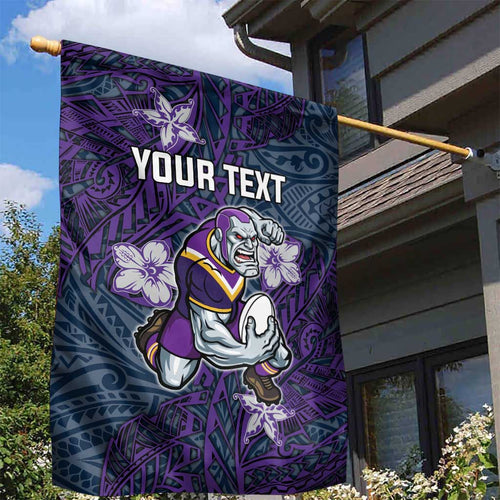 Personalised Melbourne Storm Garden Flag Polynesian Tribal Pattern With Rugby Storm Man Mascot Art
