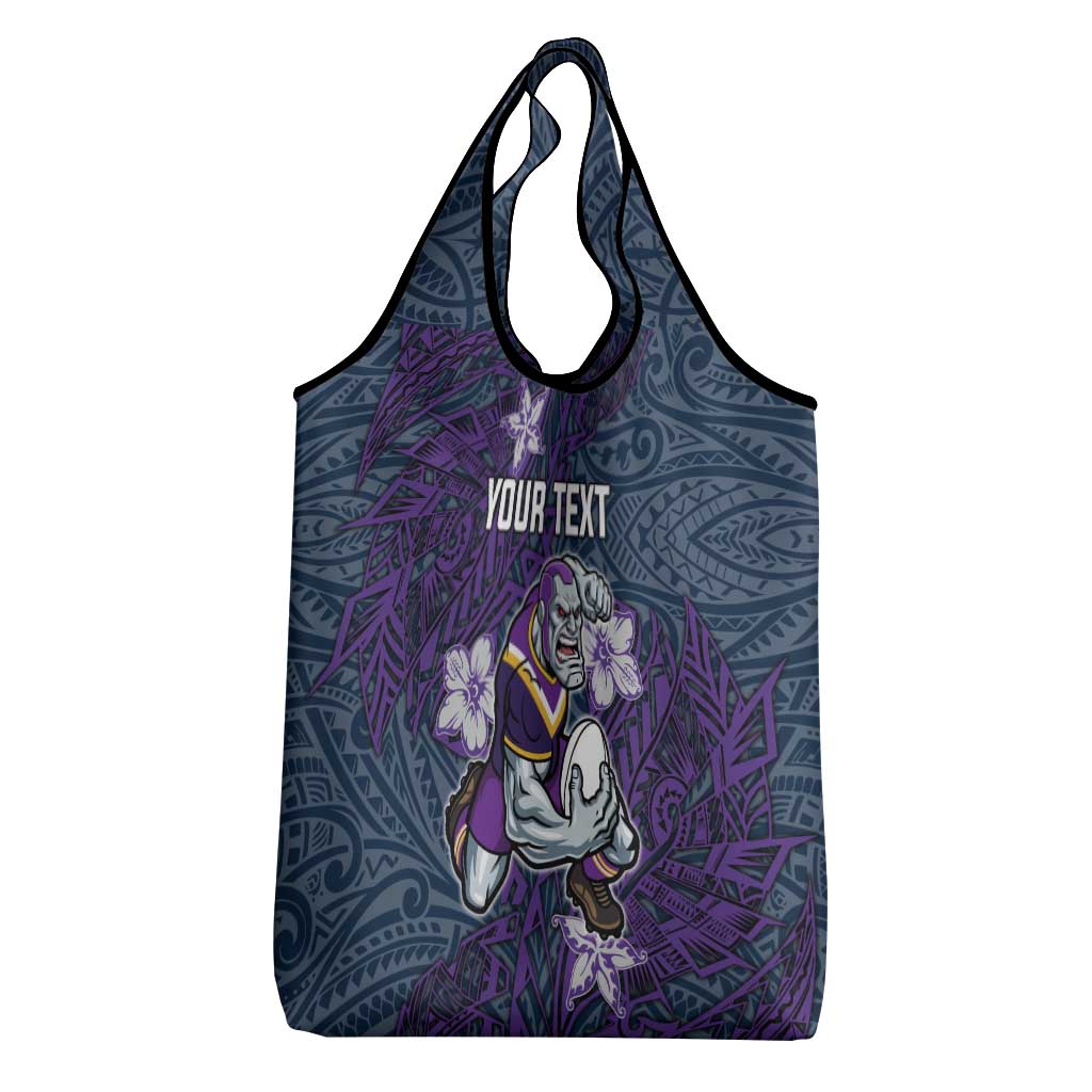 Personalised Melbourne Storm Grocery Bag Polynesian Tribal Pattern With Rugby Storm Man Mascot Art