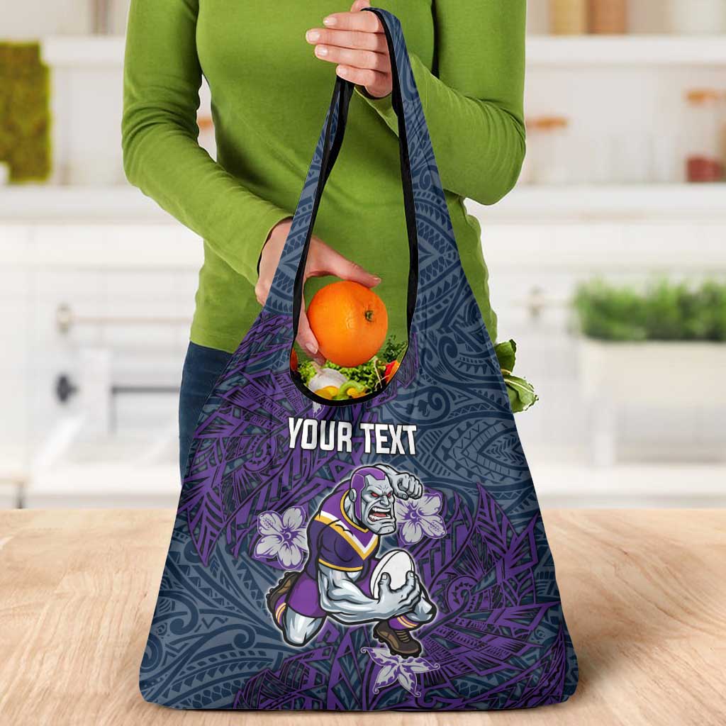 Personalised Melbourne Storm Grocery Bag Polynesian Tribal Pattern With Rugby Storm Man Mascot Art