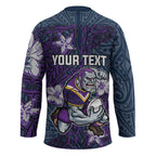 Personalised Melbourne Storm Hockey Jersey Polynesian Tribal Pattern With Rugby Storm Man Mascot Art