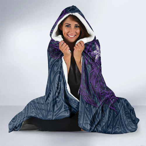 Personalised Melbourne Storm Hooded Blanket Polynesian Tribal Pattern With Rugby Storm Man Mascot Art
