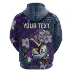 Personalised Melbourne Storm Hoodie Polynesian Tribal Pattern With Rugby Storm Man Mascot Art