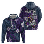 Personalised Melbourne Storm Hoodie Polynesian Tribal Pattern With Rugby Storm Man Mascot Art