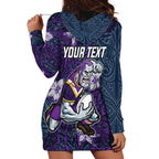 Personalised Melbourne Storm Hoodie Dress Polynesian Tribal Pattern With Rugby Storm Man Mascot Art