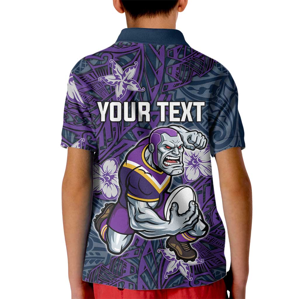 Personalised Melbourne Storm Kid Polo Shirt Polynesian Tribal Pattern With Rugby Storm Man Mascot Art