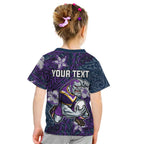 Personalised Melbourne Storm Kid T Shirt Polynesian Tribal Pattern With Rugby Storm Man Mascot Art