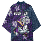 Personalised Melbourne Storm Kimono Polynesian Tribal Pattern With Rugby Storm Man Mascot Art