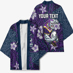 Personalised Melbourne Storm Kimono Polynesian Tribal Pattern With Rugby Storm Man Mascot Art