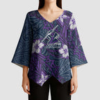Personalised Melbourne Storm Kimono Sleeve Blouse Polynesian Tribal Pattern With Rugby Storm Man Mascot Art