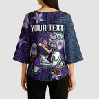 Personalised Melbourne Storm Kimono Sleeve Blouse Polynesian Tribal Pattern With Rugby Storm Man Mascot Art