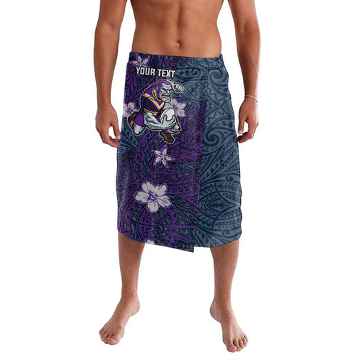 Personalised Melbourne Storm Lavalava Polynesian Tribal Pattern With Rugby Storm Man Mascot Art