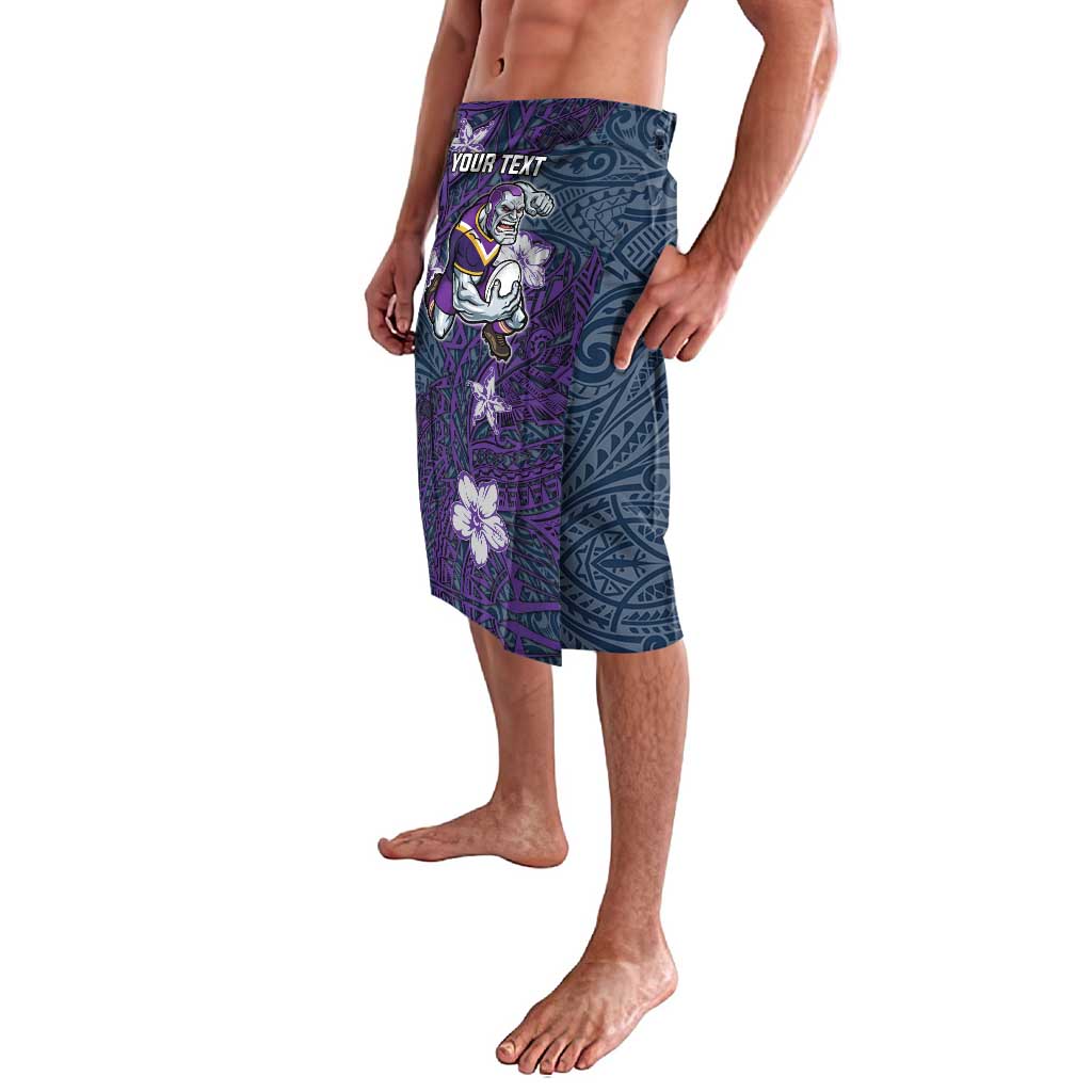 Personalised Melbourne Storm Lavalava Polynesian Tribal Pattern With Rugby Storm Man Mascot Art
