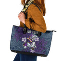 Personalised Melbourne Storm Leather Tote Bag Polynesian Tribal Pattern With Rugby Storm Man Mascot Art