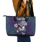 Personalised Melbourne Storm Leather Tote Bag Polynesian Tribal Pattern With Rugby Storm Man Mascot Art