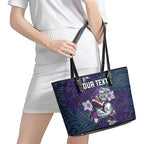 Personalised Melbourne Storm Leather Tote Bag Polynesian Tribal Pattern With Rugby Storm Man Mascot Art