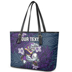 Personalised Melbourne Storm Leather Tote Bag Polynesian Tribal Pattern With Rugby Storm Man Mascot Art