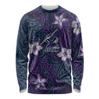 Personalised Melbourne Storm Long Sleeve Shirt Polynesian Tribal Pattern With Rugby Storm Man Mascot Art