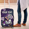 Personalised Melbourne Storm Luggage Cover Polynesian Tribal Pattern With Rugby Storm Man Mascot Art