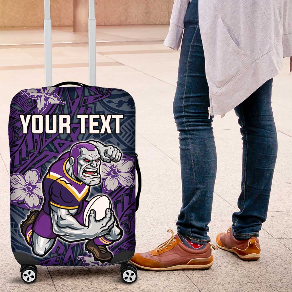 Personalised Melbourne Storm Luggage Cover Polynesian Tribal Pattern With Rugby Storm Man Mascot Art