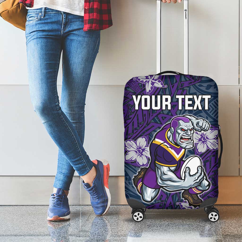 Personalised Melbourne Storm Luggage Cover Polynesian Tribal Pattern With Rugby Storm Man Mascot Art