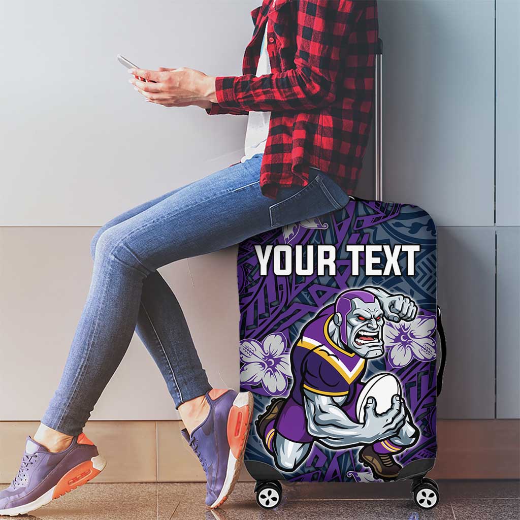 Personalised Melbourne Storm Luggage Cover Polynesian Tribal Pattern With Rugby Storm Man Mascot Art
