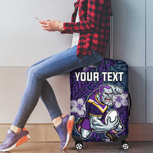Personalised Melbourne Storm Luggage Cover Polynesian Tribal Pattern With Rugby Storm Man Mascot Art