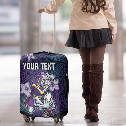 Personalised Melbourne Storm Luggage Cover Polynesian Tribal Pattern With Rugby Storm Man Mascot Art