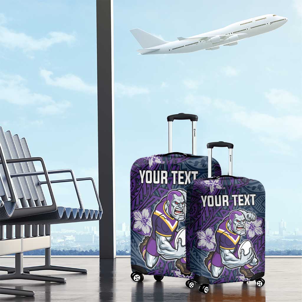 Personalised Melbourne Storm Luggage Cover Polynesian Tribal Pattern With Rugby Storm Man Mascot Art