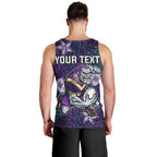 Personalised Melbourne Storm Men Tank Top Polynesian Tribal Pattern With Rugby Storm Man Mascot Art