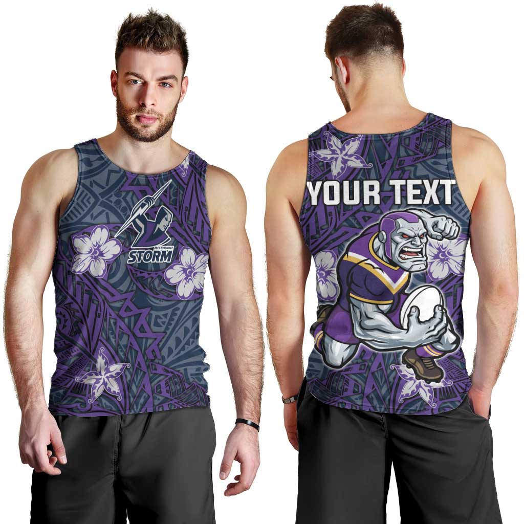 Personalised Melbourne Storm Men Tank Top Polynesian Tribal Pattern With Rugby Storm Man Mascot Art