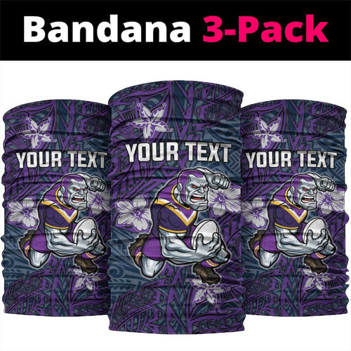 Personalised Melbourne Storm Neck Gaiter Polynesian Tribal Pattern With Rugby Storm Man Mascot Art