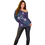 Personalised Melbourne Storm Off Shoulder Sweater Polynesian Tribal Pattern With Rugby Storm Man Mascot Art