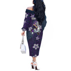 Personalised Melbourne Storm Off The Shoulder Long Sleeve Dress Polynesian Tribal Pattern With Rugby Storm Man Mascot Art