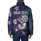 Personalised Melbourne Storm Padded Jacket Polynesian Tribal Pattern With Rugby Storm Man Mascot Art